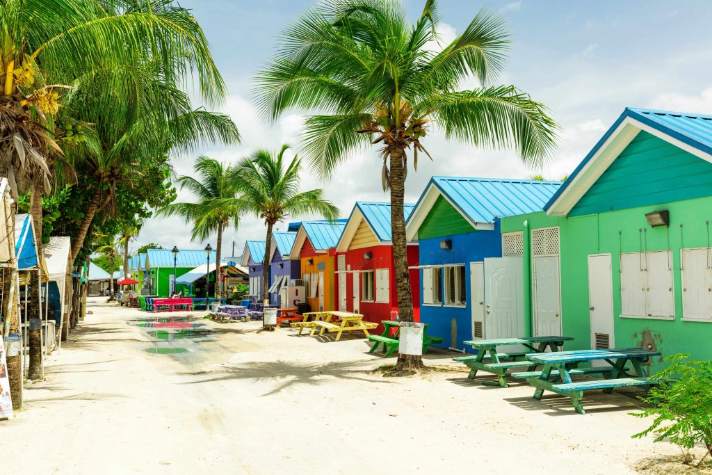 Colourful houses on the tropical island of Barbados in the Carribean